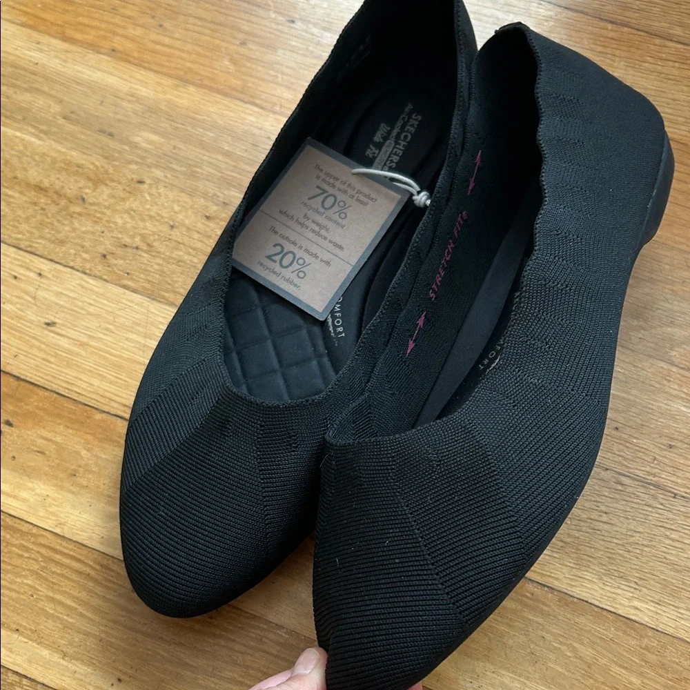 Skechers Women's Black Cleo black ballet most comfortable knit shoes 11 Wide
